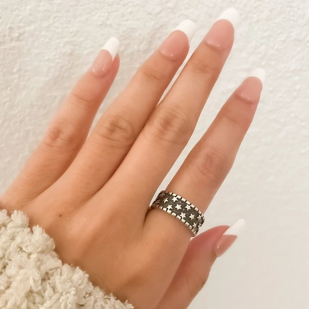 925 Sterling Silver Star Ring Band Black & Silver Star Ring Celestial Ring